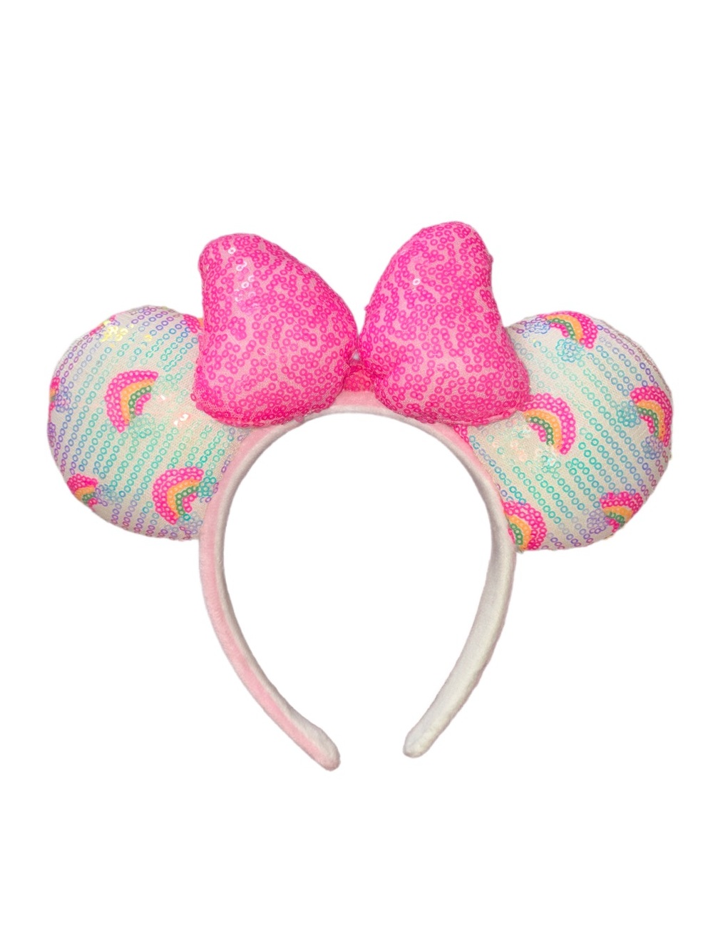 Pink Sequin Bow Rainbow Ear Headband